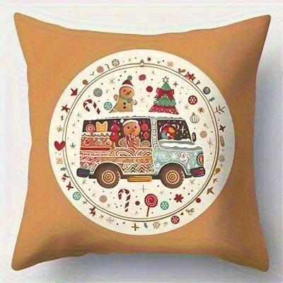 Home Decor Christmas Gingerbread And Festive Prints Pillow Covers Pattern Cushion Cover Suitable For Sofa Bedroom Car Pillow