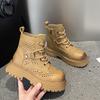 Большие желтые ботинки женские от кутюр с перфорацией ботинки Мартин новые кожаные женские ботинки с отверстиями в стиле ретро на высокой подошве женские короткие ботинки