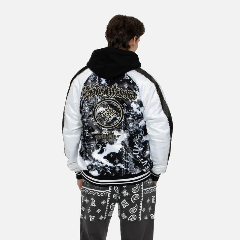 Evisu Aw23 Логотип бренда По всему принту Вышитая куртка Yokosuka Мужские куртки Черный 2EAGNM3JK5272XXPQ