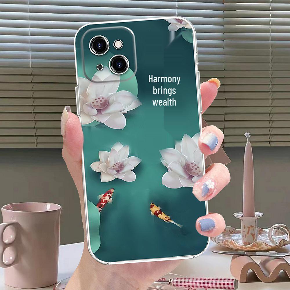 Fresh Floral Chinese-Style Transparent Silicone Phone Case for iPhone 11/12/13/14 Pro Max/15