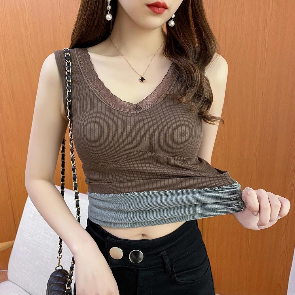 Women Sexy Winter Thermals Vest with Padded Sleeveless Thermal Underwear Thick Velvet Warm Inner Wear Fur Lingerie Uundershirt