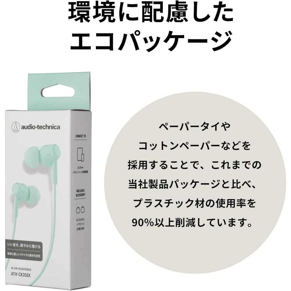 Наушники Audio Technica Ath Ck350x Rd WiRed Canal Type из переработанного пластика, антибактериальные, маленькие, красные