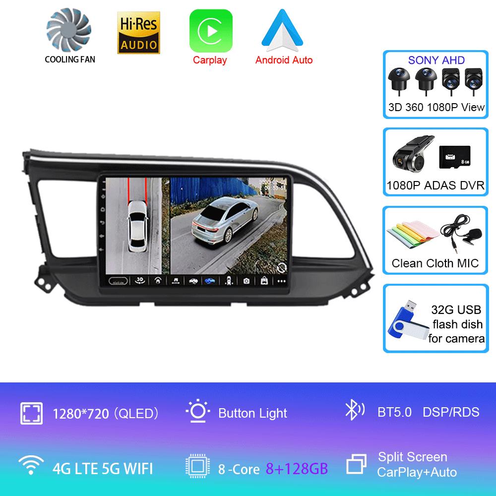 For Hyundai Elantra 6 2019 2020 Car Intelligent System CarPlay DSP Navigation GPS Android 14 All In One MIC 2000*1200P