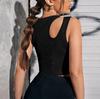 Women's Sexy Hot Girl Fashion Design Sleeveless Sports Vest Slim Ultra Short Sexy Hollow Round Neck Solid Color Top