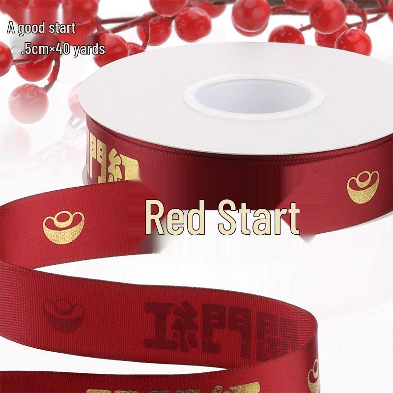 Grand Opening Festive Red Ribbon with Gold Foil - Perfect for Business Prosperity, Flower Baskets, and Bows