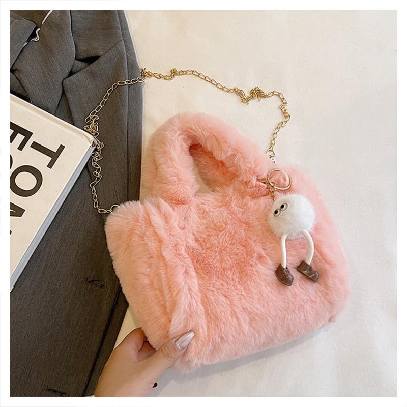 Winter New Chain Wool Bag Large Capacity Shoulder Messenger Bag for Women Portable Fur Bag