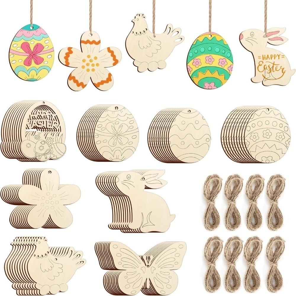 8 Pieces Unfinished Wooden Easter Egg Graffiti Painting Toy Easter Painted Crafts Home Decor