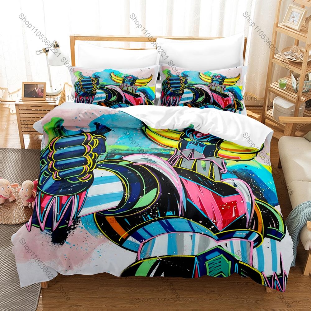 Goldorak Duvet Cover Set 3 Piece Bedding Set Robot Pattern Bed Set with Pillowcases for Home Decor