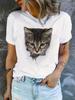 Casual Every Day Tops Women's Clothing Cute Cat Print T-Shirt Crew Neck Short Sleeve T-Shirt