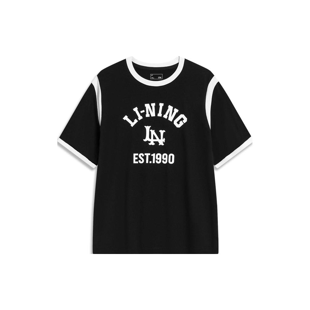 Футболка Li Ning Sports Lifestyle Series Letter 1990 с круглым вырезом и коротким рукавом, женские топы, черный цвет AHST858-3