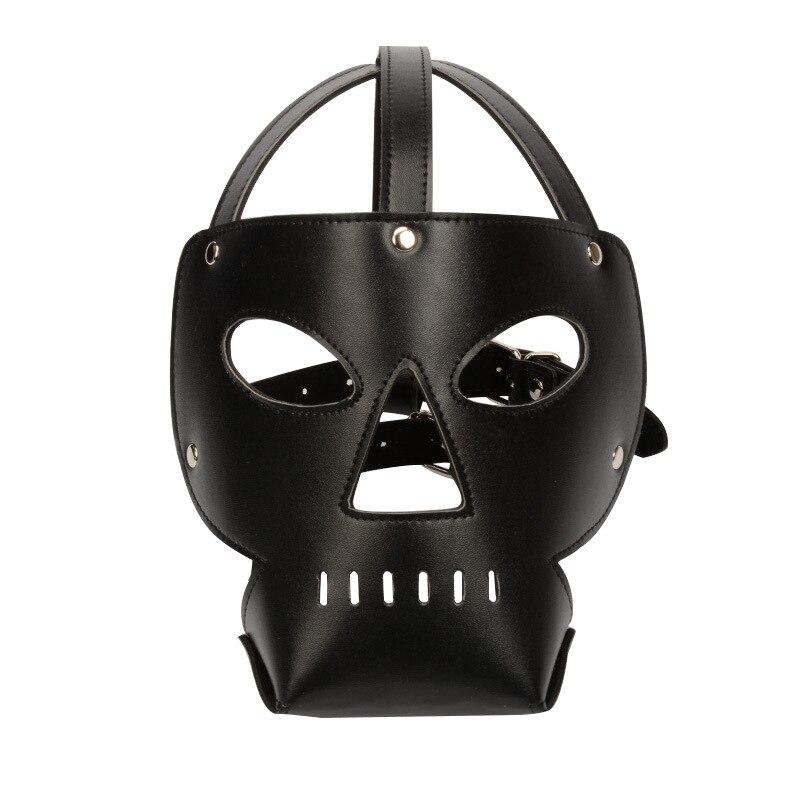 Sex Toy Headgear Black Leather Mask Headgear Fetish Harness BDSM Sex Games Chastity