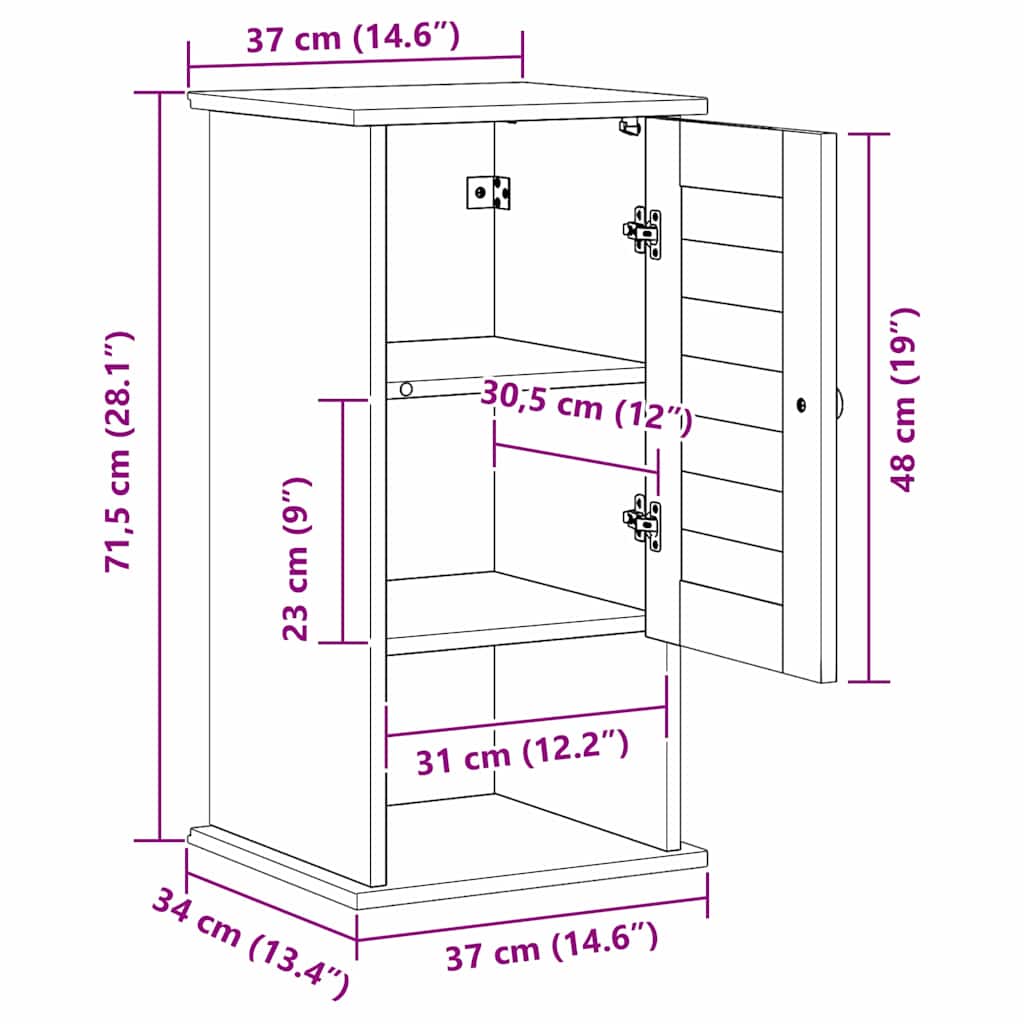 VIGO Bathroom Cabinet in Brown and Honey Brown 37 x 34 x 71.5 cm