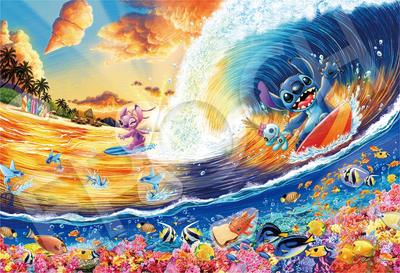 Пазл EPOCH Disney Stitch x 38 с лопаточкой и декоративными наклейками 300 деталей - Серфинг на закате- (26 см) клей 73-406с,