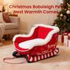 Christmas Sleigh Pet Bed Funny Fluffy Santa Sleigh Dog Bed Detachable Plush Pet Sofa Bed with Non-Slip Base for Cats Dogs Holiday Decor