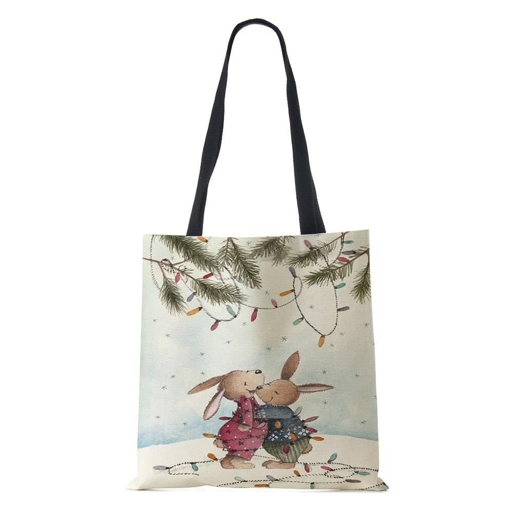 Холщовая сумка-шоппер Харадзюку Мультяшный Рождественский Лосьженская Сумка через плечо Корейская Многоразовая Большой вместимости Складная Сумка-тоут Сумки KTY