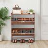 Shoe Cabinet with 2 Flip Drawers, Mid-Century Shoes Storage Cabinet with Anti-Tipping Device, Freestanding Fluted Shoe Organizer, Ideal for Entrance,