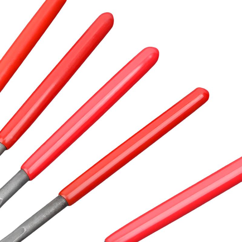 Набор стальных мини-напильников: Треугольные и полукруглые шлифовальные инструменты с пластиковой ручкой