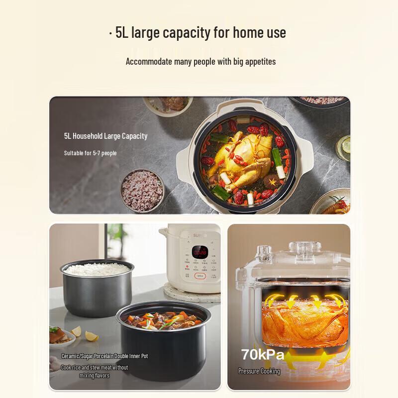 Supor 5L Smart Dual-Pot Electric Pressure Cooker CN plug (adapter included)