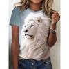 Lion Print T-shirt Casual Crew Neck Short Sleeve Top For Spring & Summer Women's Clothing