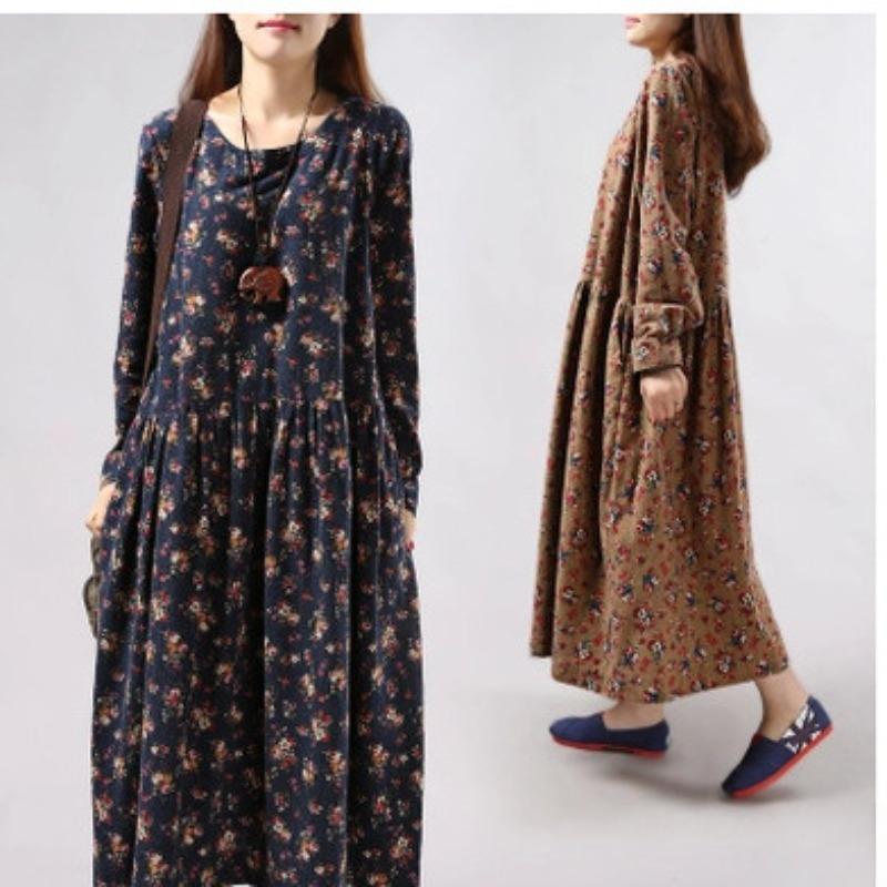 Весенне-осеннее платье большого размера с длинным рукавом