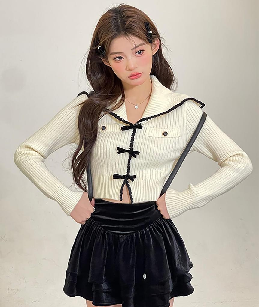 TOWYYO Длинный Большой Короткий Корейский Французский Бежевый Женский Кардиган, Рукав, Лента, V-образный вырез, Полосатый, Милый, Воротник, Длина, Мода, Весна/Осень, Стильный,