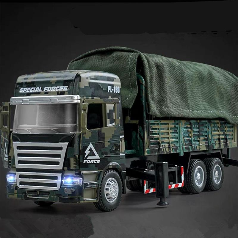 Alloy Tactical Truck Armored Car Model Metal Military Personnel Carrier Transport Vehicles Model Sound and Light Kids Toys Gifts