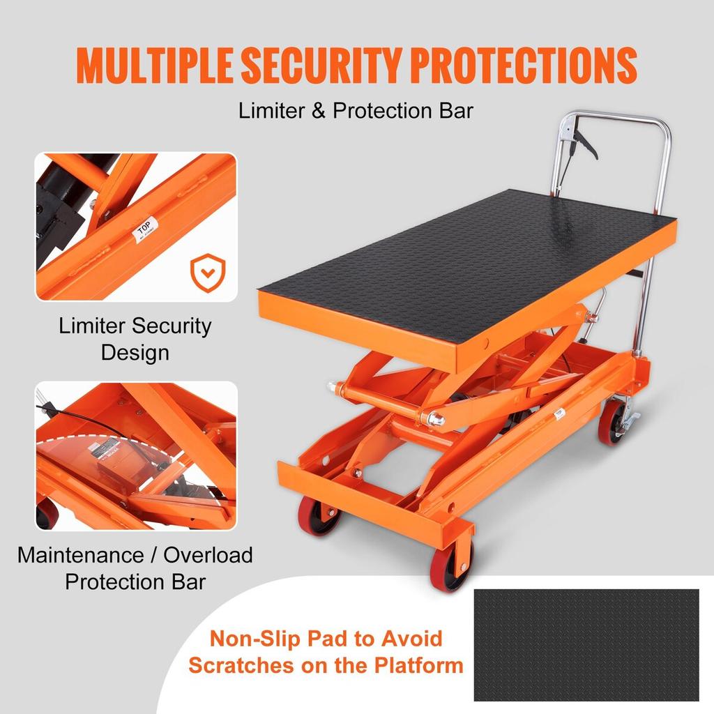 Hydraulic Lift Table Cart, 1760lbs Capacity 59" Lifting Height, Manual Double Scissor Lift Table with 4 Wheels and Non-slip Pad, Hydraulic Scissor