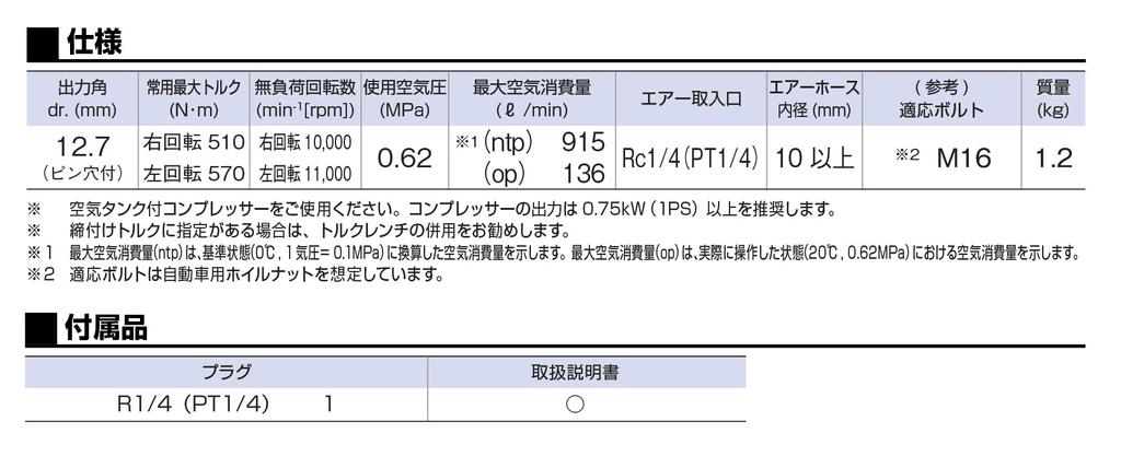 Воздушный ударный гайковерт TONE Carbon AI4201CB Угол привода по часовой стрелке против часовой стрелки (Короткий тип/черная ручка) 12.7mm (1/2") 610Н·м 700Н·м