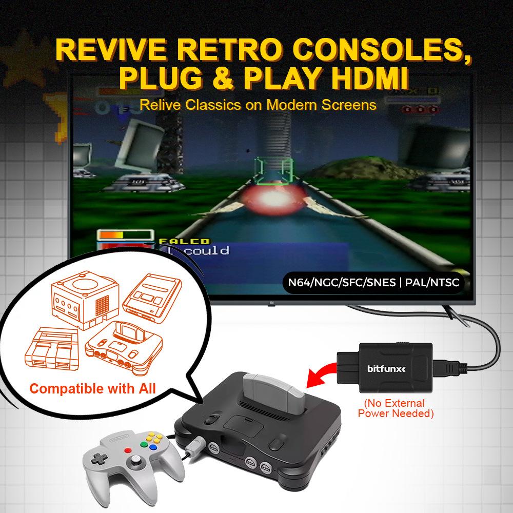 HDMI-адаптер для N64 - Поддерживает 16:9/4:3-позиционный мини-конвертер HD 720P/1080P с авто-S-Video и композитным входом