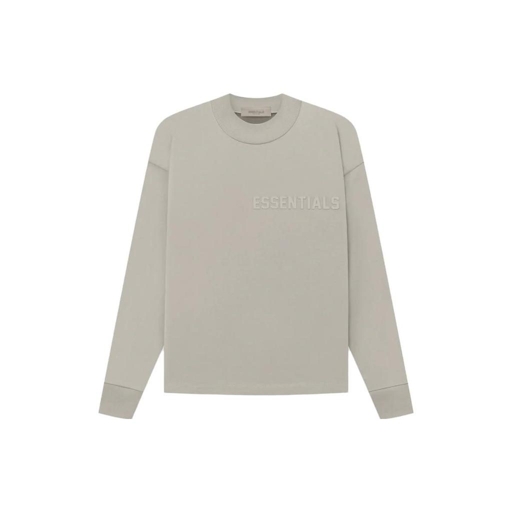 Fear of God Essentials Базовая футболка с длинным рукавом с логотипом спереди и рифленым круглым вырезом - Коллекция SS23 Мужские Топы Цвет: Seal-Grey FOG-SS23-075