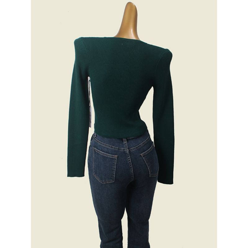 Fall 2024 New Arrival EU and South Korea Goods European Station Shoulder Bottoming Shirt High Waist Short Slimming Knitwear Tops Women