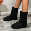 Распродажа женской обуви 2024 года, новые женские сапоги с круглым носком, плюшевый флис для тепла, средняя высота, низкие каблуки, зимние сапоги