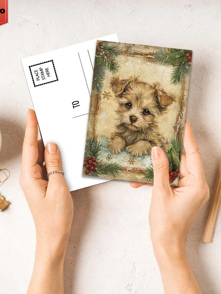 32pcs. Christmas Puppy Postcard, Birthday/anniversary Gift, Collectible, Suitable for Giving As a Present, Can Be Mailed.