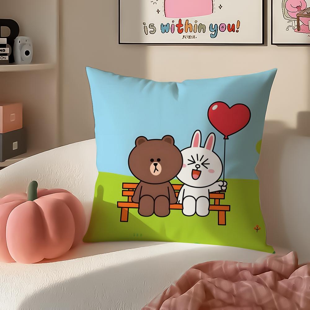Милая корейская наволочка для подушки L-Line Friends Медвежонок Браун и Кролик Кони, короткий плюш, скрытая молния, чехол для подушки на диван в комнате