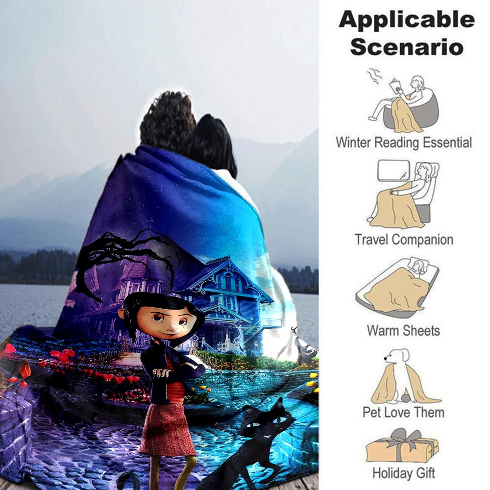 Spooky Night Adventure Flannel Blanket Super Soft Warm Cozy Blanket For Sofa Bed Office Travel Allseason Home Decor Gift