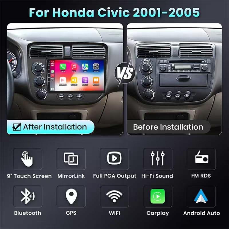 For Honda Civic 2000-2006 LHD 2 Din Android Car Radio Multimedia Video Player GPS Navigation Carplay Head Unit