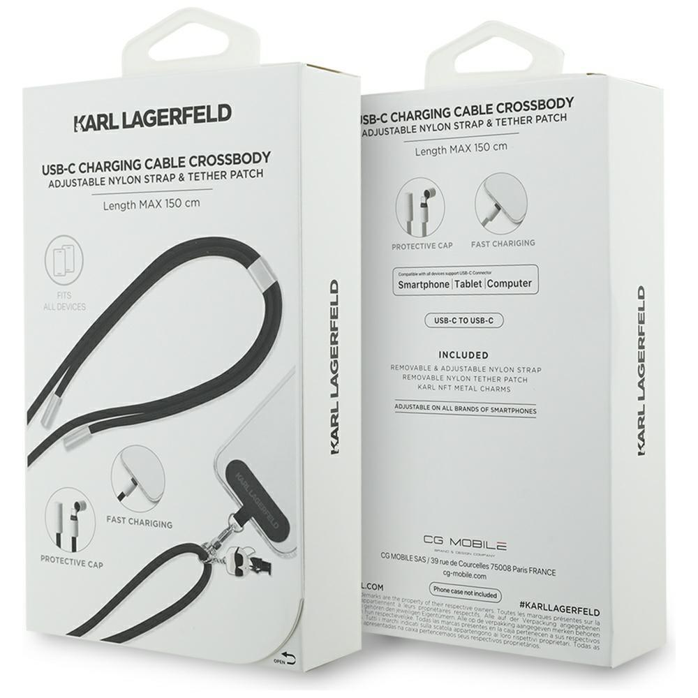 Universal Karl Lagerfeld CBDY Ikonik Charm USB-C/USB-C Cable Lanyard Black