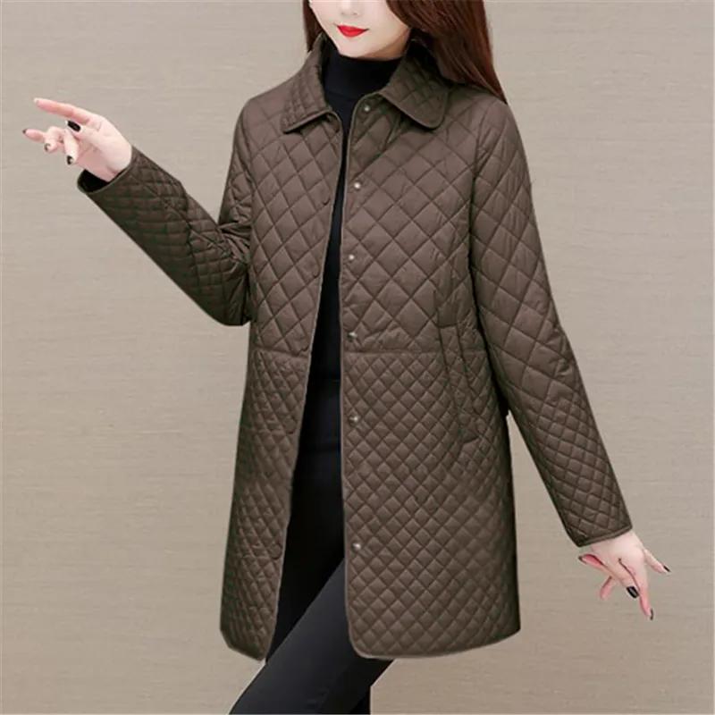 Women Winter Midi Plaid Quilted Coats Fashion Female Korean Clothing New Solid Casual Thicken Warm Long Sleeve Jackets