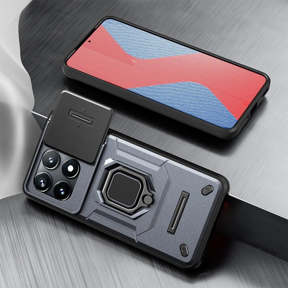 KEYSION Противоударный защитный чехол для Xiaomi POCO X6 Pro, защитное кольцо для объектива камеры, подставка, задняя крышка для телефона POCO X5 Pro 5G