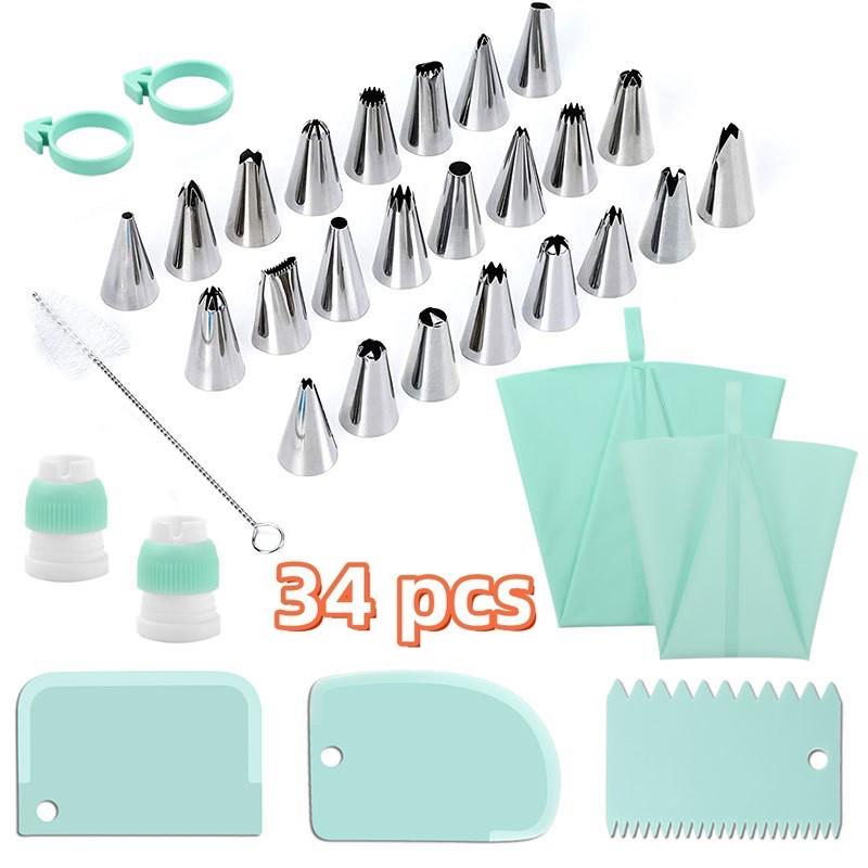 Butter Piping Bag Kit 34PCS Reusable Cake Decorator Nozzles and Scraper All in One DIY Baking Tools for Home Kitchen Parties