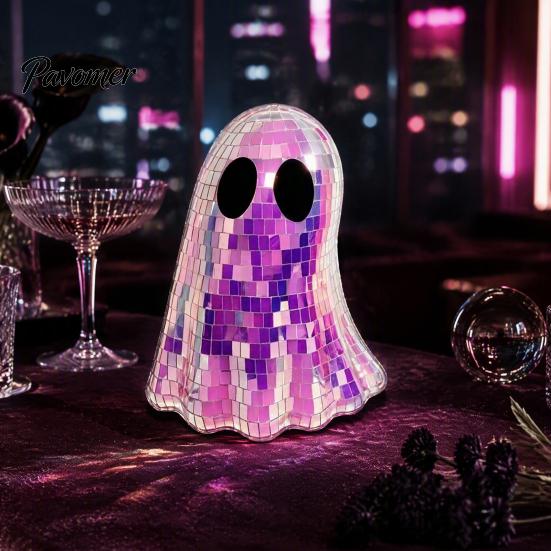 Светоотражающая мозаичная арт-фигурка 'Призрак Диско', настольное украшение, переливающаяся зеркальная фигурка, ретро-украшение для праздничной атмосферы, декор для вечеринки на Хэллоуин, милое и жуткое