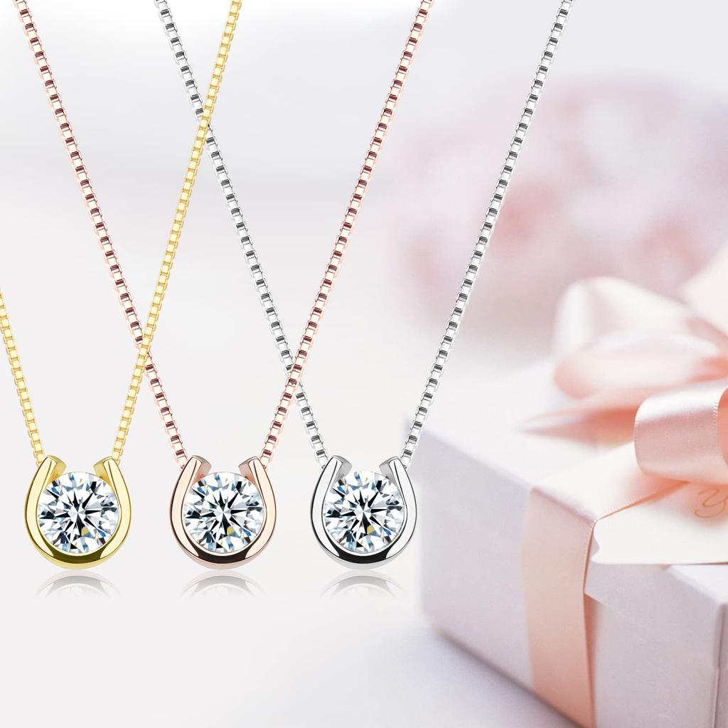 Lucky Single 1 925 Metal Birthday Wife Gold Color [HAH] Женское ожерелье, Мотив, Подкова, Простое, Кусок, Карат, Серебро, Гипоаллергенный, Подарок,