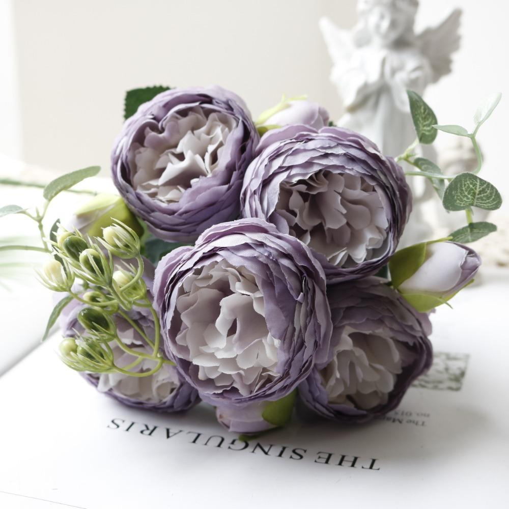 5 Голов Искусственный Пион Флорес Букет Сделай Сам Искусственный Цветок Имитация Цветов Домашнее Свадебное Украшение