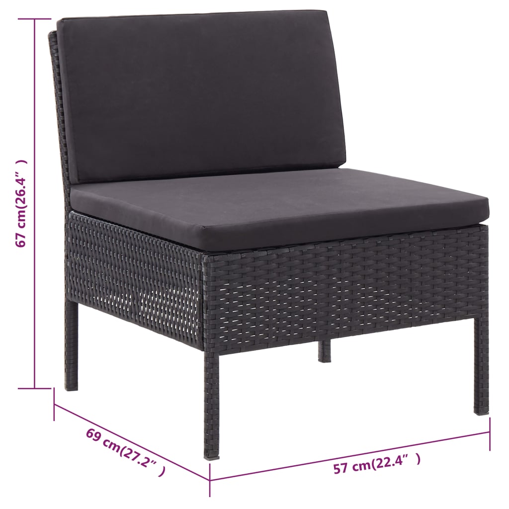 3 piece garden lounge set with cushions poly rattan black