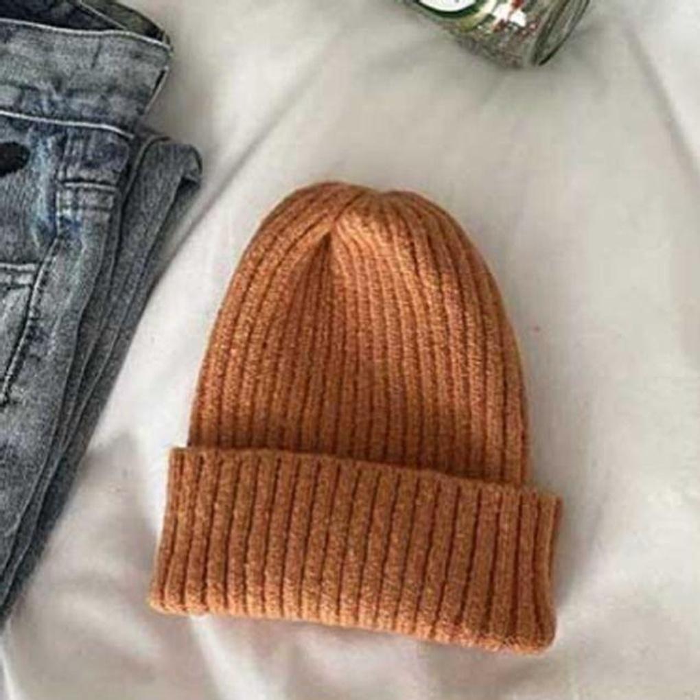 Women's Winter Thick Knit Light Orange Beanie Hat