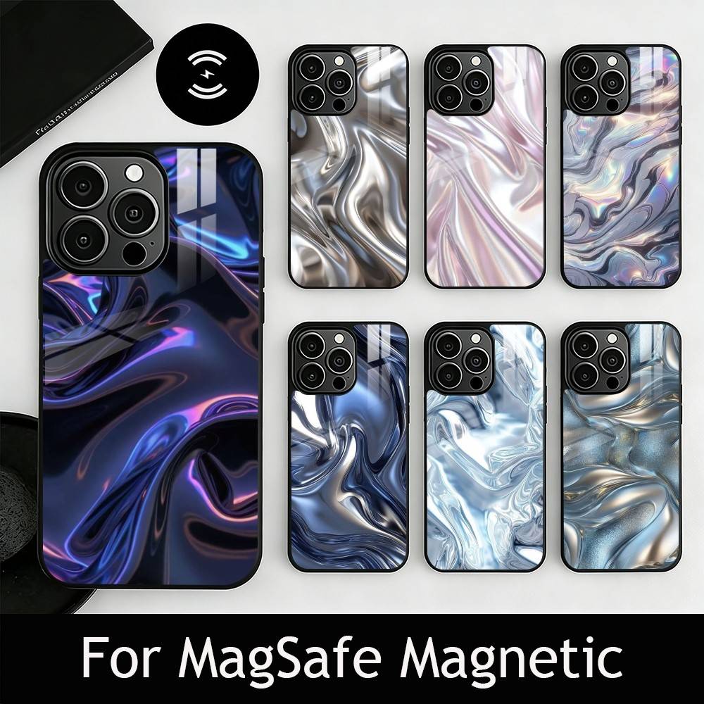 Металлический узор Чехол для телефона Для iPhone17,16,15,14,13,12,11 Plus,Pro Магнитный с Magsafe Беспроводная зарядка