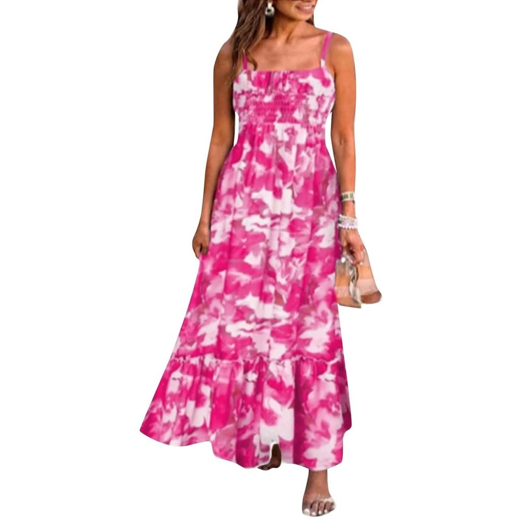 Женское летнее платье макси без рукавов с цветочным принтом на тонких бретельках, пляжное длинное платье в стиле бохо, пляжная одежда для отпуска
