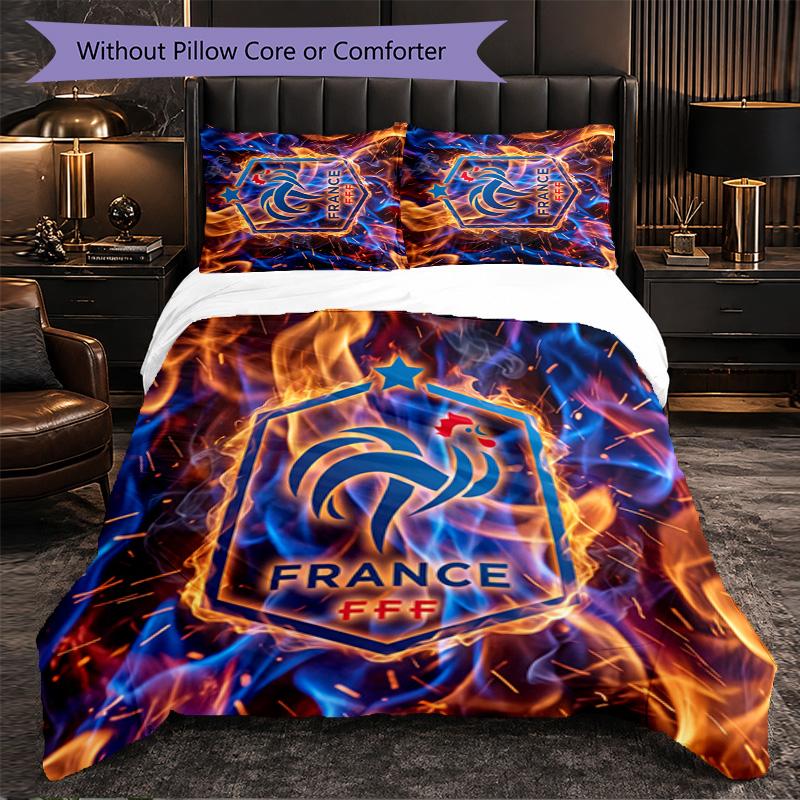 France Football Pattern 3 Pieces Bedding Set Soft Microfiber Duvet Cover with Pillow Cases for Bedroom