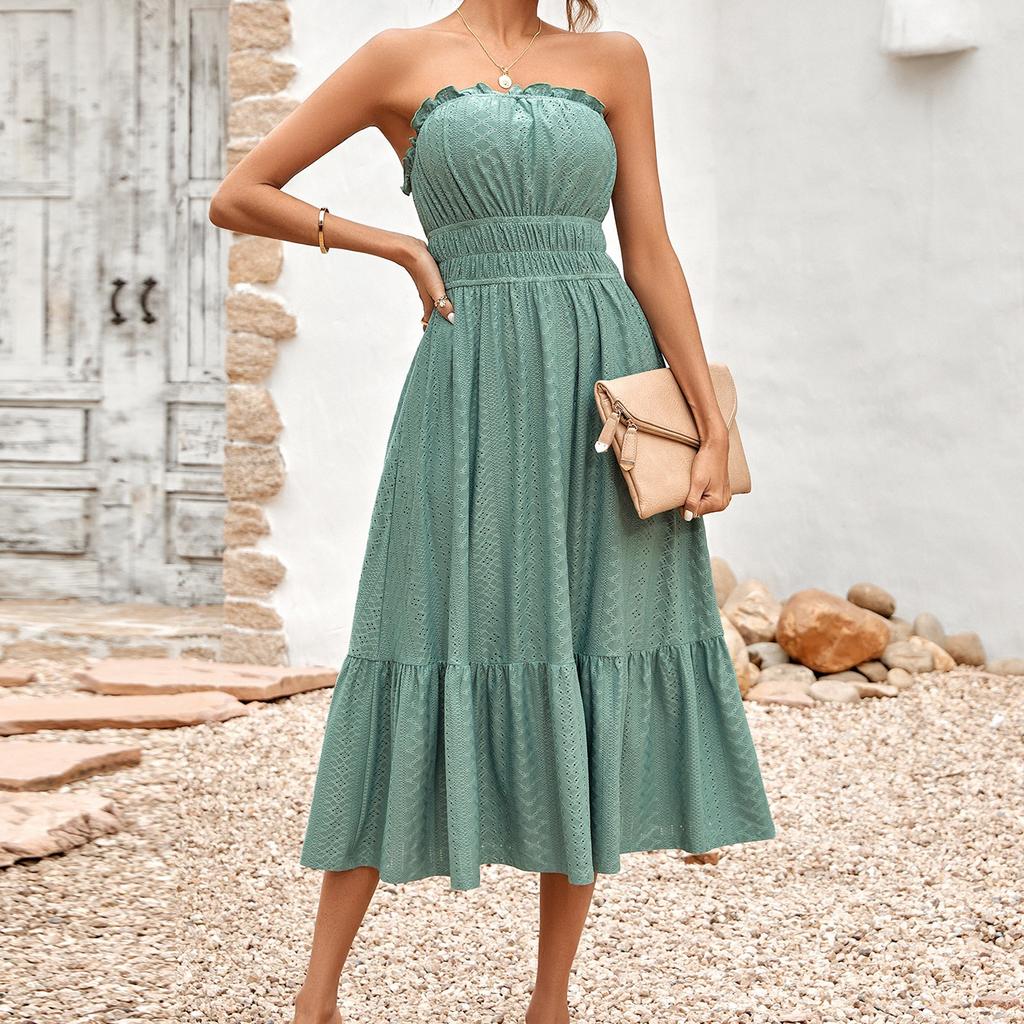 Пляжное платье макси без бретелек для женщин, модное весенне-летнее новое женское повседневное однотонное платье с корсетом на талии, женское длинное белое платье