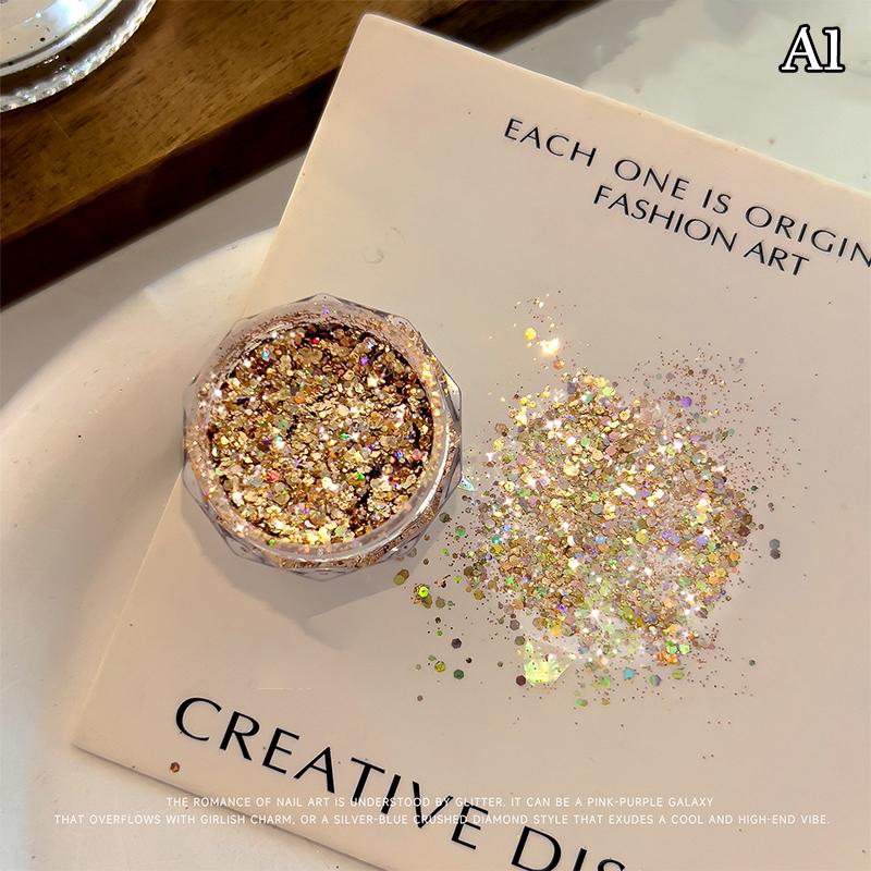 1 Box Holographic Pure Shiny Glitter Flakes Sparkly Chunky Iridescent Gold Silver Metallic Mermaid Nail Art Powder Sequins